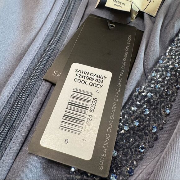 Sachin‎ & Babi Gabby Gown Size 6 Satin Crepe Beaded V-Neck A-Line Fornal Dress - Picture 11 of 16